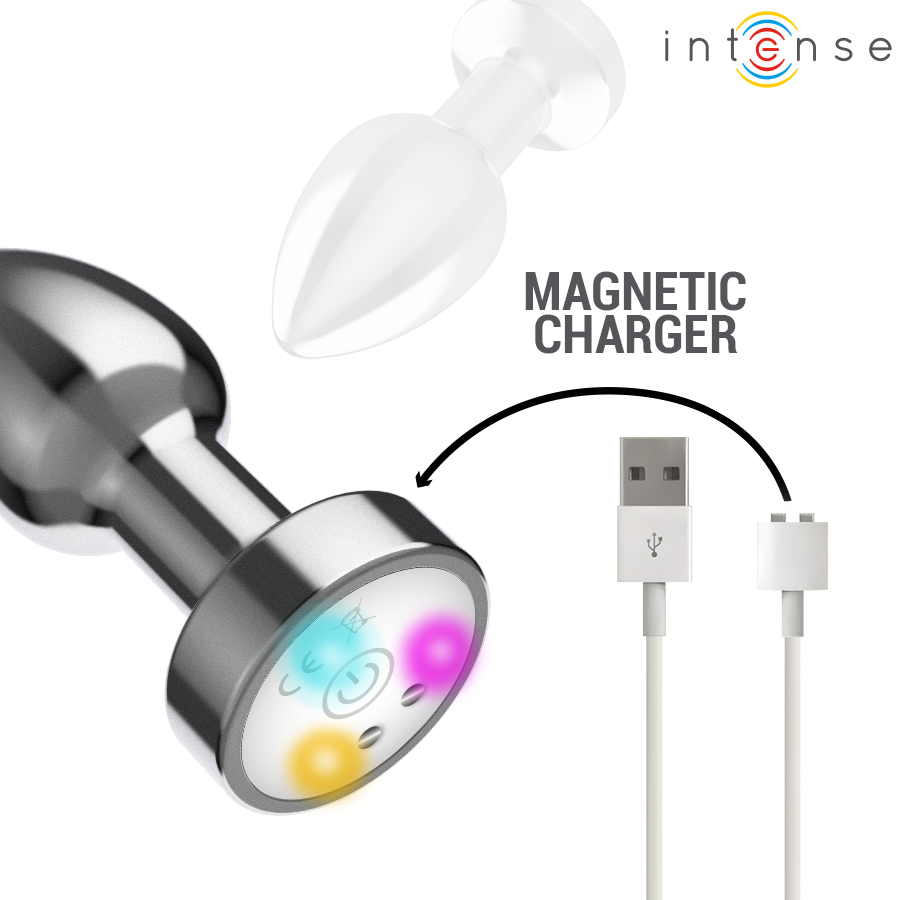 INTENSE - PLUG ANAL DE METAL VIBRANTE COM LUZES LED E CONTROLE REMOTO - TAMANHO S