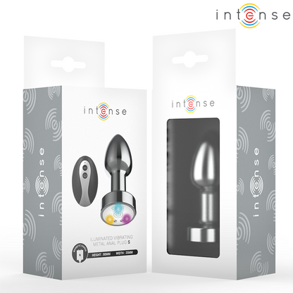 INTENSE - PLUG ANAL DE METAL VIBRANTE COM LUZES LED E CONTROLE REMOTO - TAMANHO S