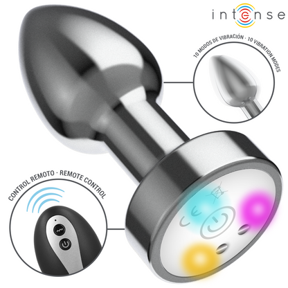 INTENSE - PLUG ANAL DE METAL VIBRANTE COM LUZES LED E CONTROLE REMOTO - TAMANHO S