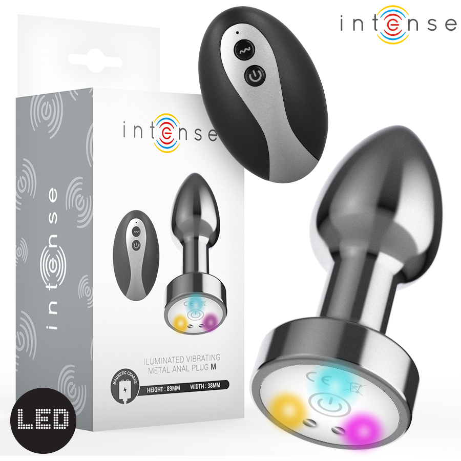 INTENSE - PLUG ANAL DE METAL VIBRANTE COM LUZES LED E CONTROLE REMOTO - TAMANHO M