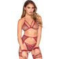 LEG AVENUE - 89362 CONJUNTO TOP + TANGA + LIGA + ALGEMAS VERMELHO - TAMANHO ÚNICO