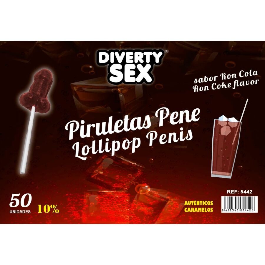 DIABLO GOLOSO - 50 PENIS LOLLIPOPS RON COLA FLAVOR 10% ALCOHOL