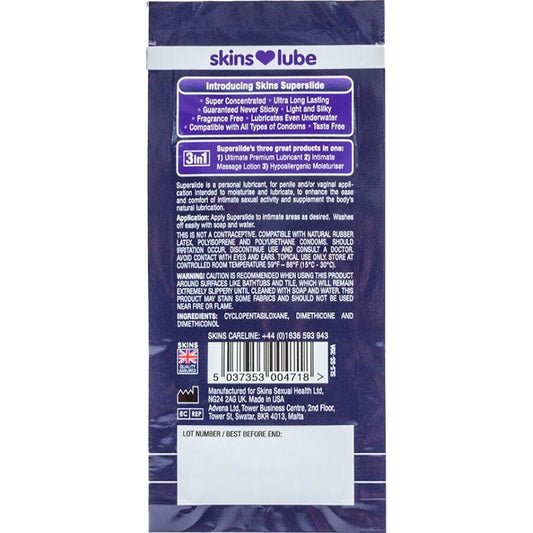 SKINS - SUPERSLIDE LUBRIFICANTE À BASE DE SILICONE, DOSE ÚNICA DE 5 ML