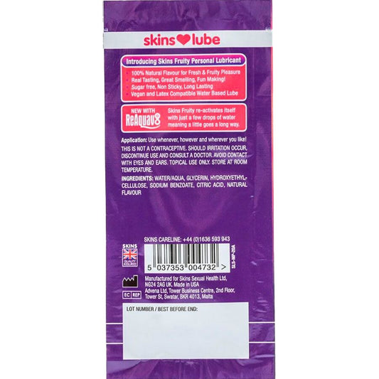SKINS - LUBRIFICANTE À BASE DE ÁGUA COM SABOR FRUTADO DE MANGA E MARACUJÁ - DOSE ÚNICA DE 5 ML