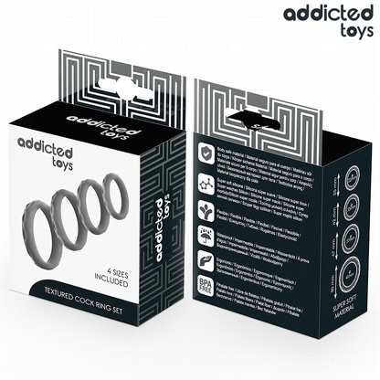 ADDICTED TOYS - CONJUNTO DE ANÉIS PENIANOS TEXTURIZADOS - 4 TAMANHOS