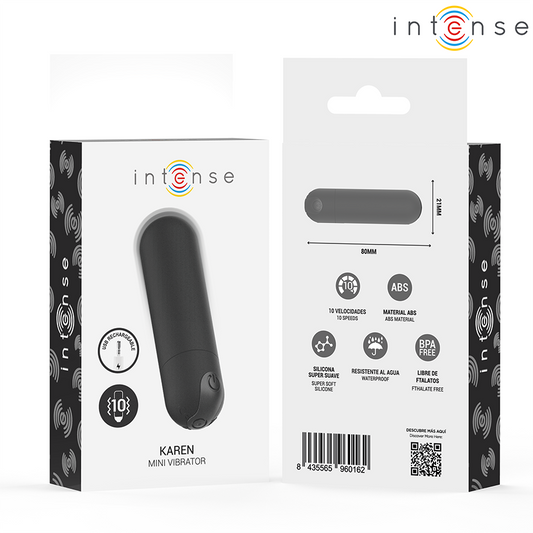 INTENSE - KAREN MINI VIBRATÓRIO BULLET RECARREGÁVEL PRETO