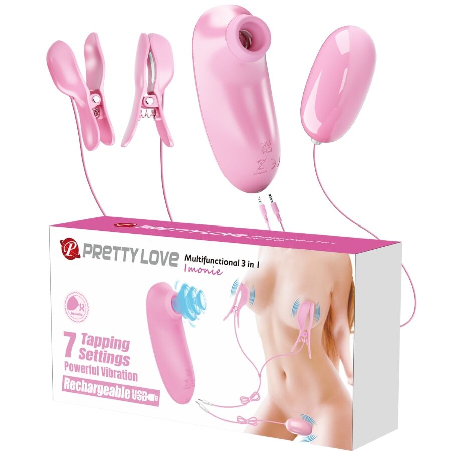 PRETTY LOVE - IMONIE KIT MULTIFUNCIONAL 3 EM 1 COM VENTOSA, MAMILOS E CLITÓRIS - Infernum Store
