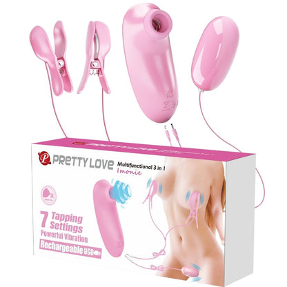 PRETTY LOVE - IMONIE KIT MULTIFUNCIONAL 3 EM 1 COM VENTOSA, MAMILOS E CLITÓRIS - Infernum Store