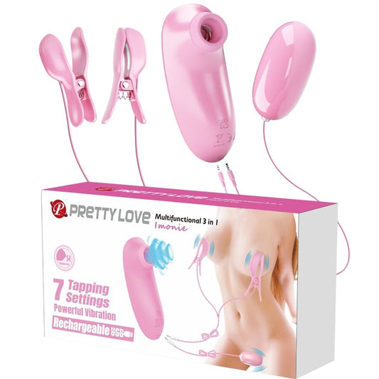 PRETTY LOVE - IMONIE KIT MULTIFUNCIONAL 3 EM 1 COM VENTOSA, MAMILOS E CLITÓRIS - Infernum Store