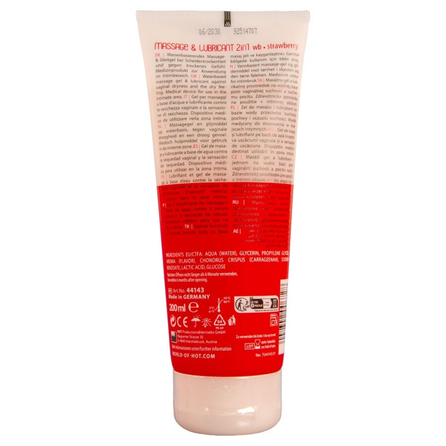 HOT - GEL DE MASSAGEM E DESLIZAMENTO 2 EM 1 MORANGO 200 ML - Infernum Store