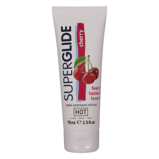 HOT - SUPERGLIDE LUBRIFICANTE COMESTÍVEL À BASE DE ÁGUA, SABOR CEREJA 75 ML - Infernum Store