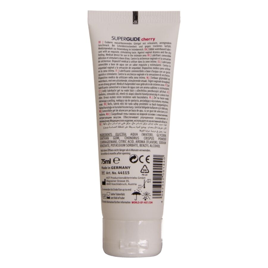 HOT - SUPERGLIDE LUBRIFICANTE COMESTÍVEL À BASE DE ÁGUA, SABOR CEREJA 75 ML - Infernum Store
