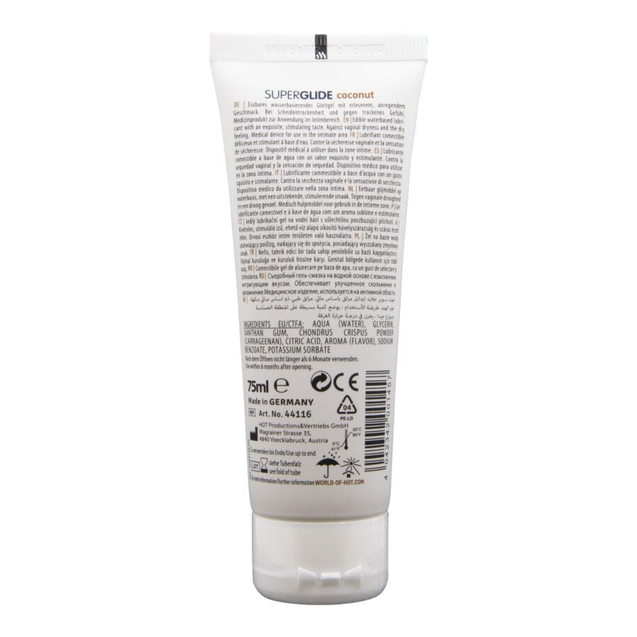 HOT - SUPERGLIDE LUBRIFICANTE COMESTÍVEL À BASE DE ÁGUA COM COCO 75 ML - Infernum Store