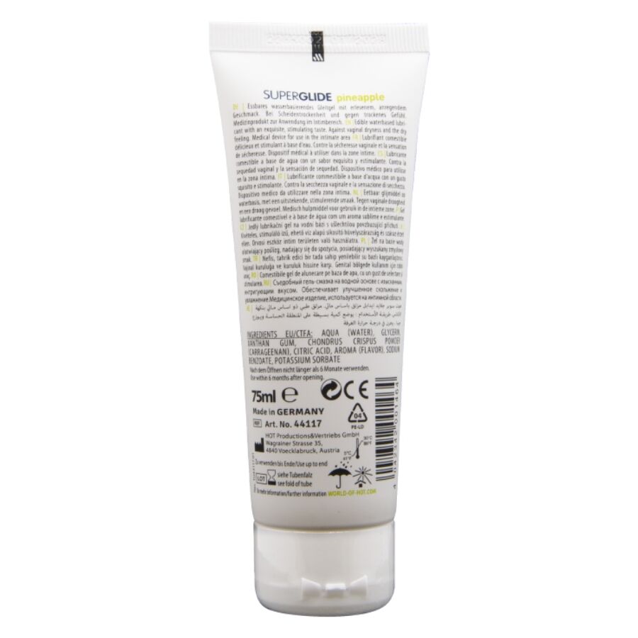 HOT - SUPERGLIDE LUBRIFICANTE COMESTÍVEL À BASE DE ÁGUA COM SABOR ABACAXI 75 ML - Infernum Store