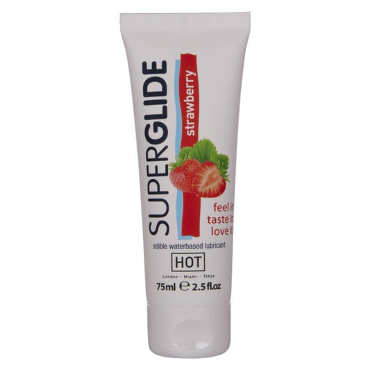 HOT - SUPERGLIDE LUBRIFICANTE COMESTÍVEL À BASE DE ÁGUA MORANGO 75 ML - Infernum Store