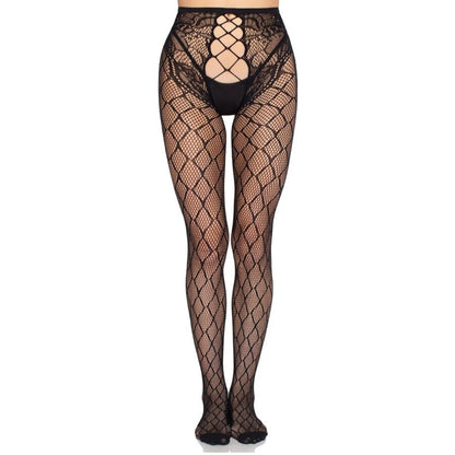 LEG AVENUE - MEIA-CALÇA DE REDE 1966 COM CALCINHA SEM FUNDO PRETA - TAMANHO ÚNICO - Infernum Store
