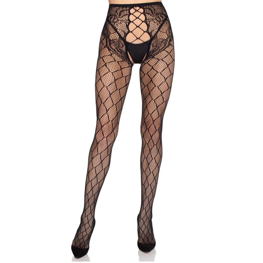 LEG AVENUE - MEIA-CALÇA DE REDE 1966 COM CALCINHA SEM FUNDO PRETA - TAMANHO ÚNICO - Infernum Store