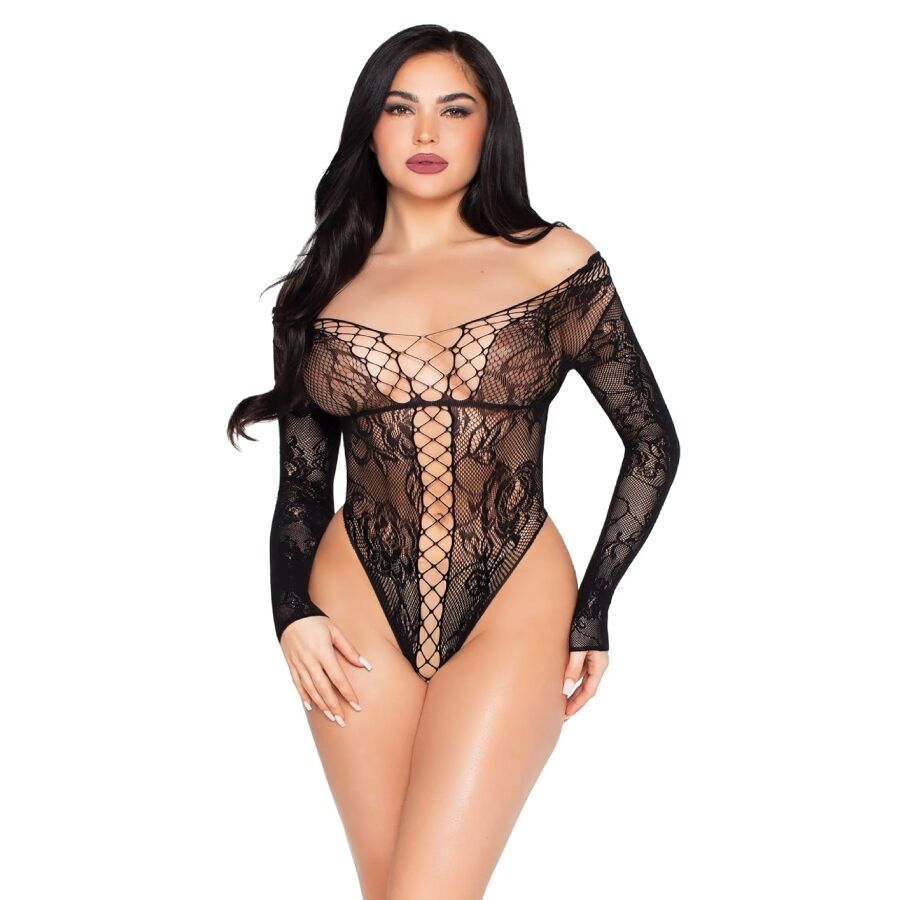 LEG AVENUE - 89370 TULE DE RENDA E REDE PRETO - TAMANHO ÚNICO - Infernum Store