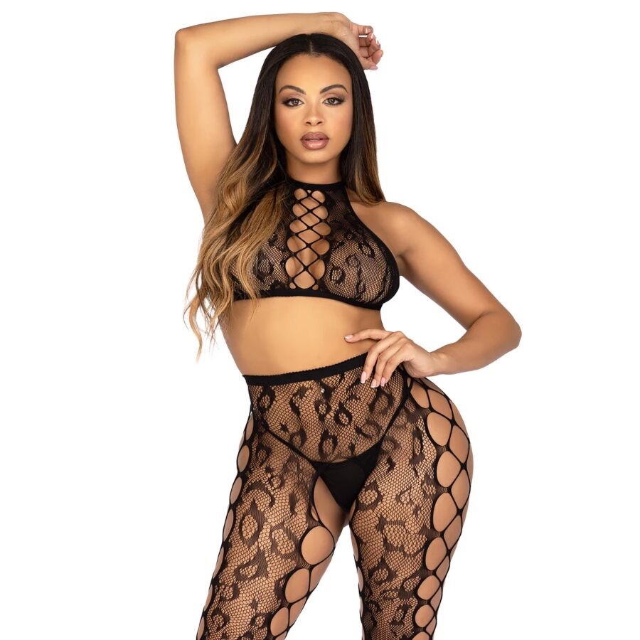 LEG AVENUE - 89372 TOP CROPPED E MEIA-CALÇA SEM VOLTA PRETO - TAMANHO ÚNICO - Infernum Store