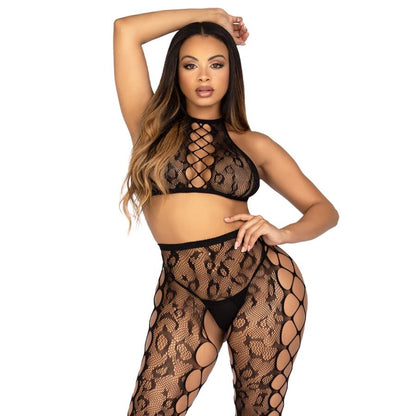 LEG AVENUE - 89372 TOP CROPPED E MEIA-CALÇA SEM VOLTA PRETO - TAMANHO ÚNICO - Infernum Store