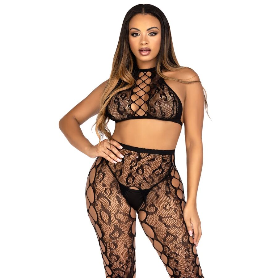 LEG AVENUE - 89372 TOP CROPPED E MEIA-CALÇA SEM VOLTA PRETO - TAMANHO ÚNICO - Infernum Store