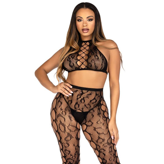 LEG AVENUE - 89372 TOP CROPPED E MEIA-CALÇA SEM VOLTA PRETO - TAMANHO ÚNICO - Infernum Store