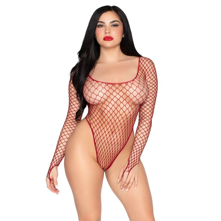 LEG AVENUE - 89377 BODY DE MALHA INDUSTRIAL COM CORTE ALTO, VERMELHO - TAMANHO ÚNICO - Infernum Store