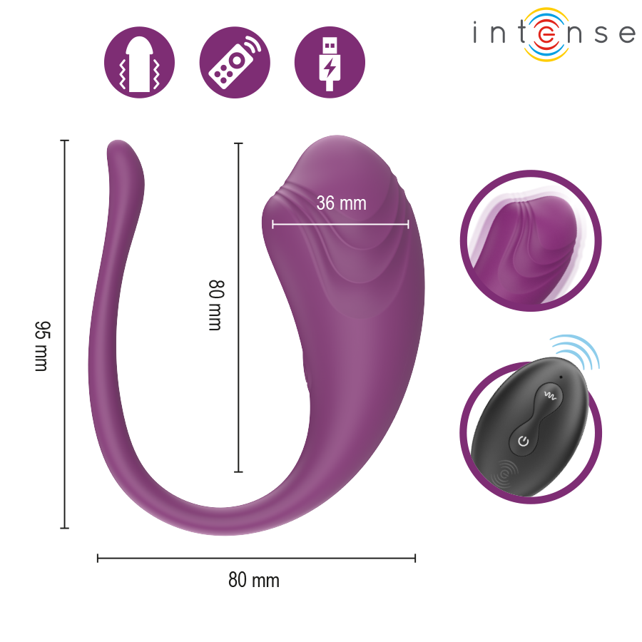 INTENSE - OVO VIBRATÓRIO ROXO OLIVIA COM CONTROLE REMOTO - Infernum Store