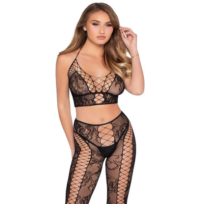 LEG AVENUE - 89368 TOP CROPPED DE RENDA E TULE PRETO - TAMANHO ÚNICO - Infernum Store