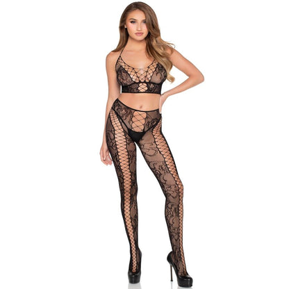 LEG AVENUE - 89368 TOP CROPPED DE RENDA E TULE PRETO - TAMANHO ÚNICO - Infernum Store