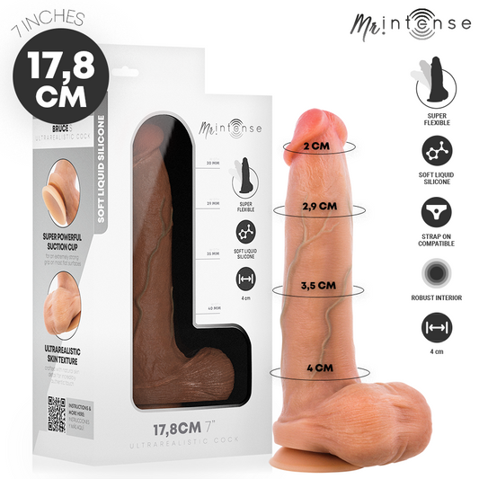 MR INTENSE - BRUCE S DILDO DE SILICONE COM TESTÍCULOS 17,8 CM -Ø- 4 CM - Infernum Store