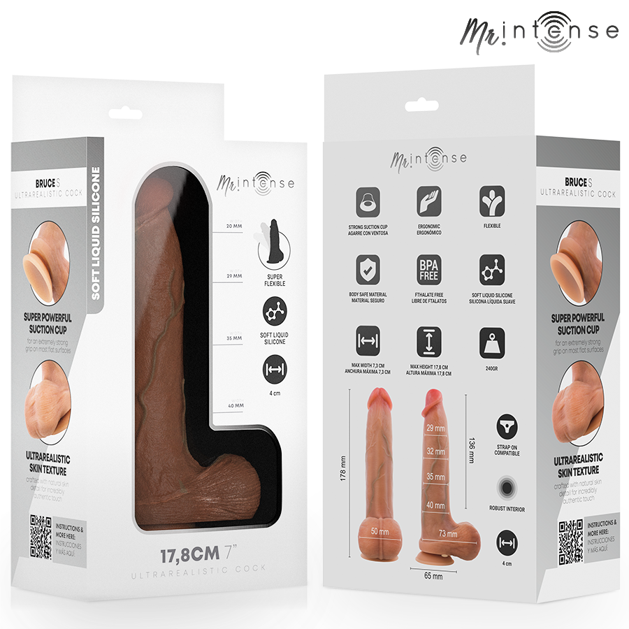 MR INTENSE - BRUCE S DILDO DE SILICONE COM TESTÍCULOS 17,8 CM -Ø- 4 CM - Infernum Store