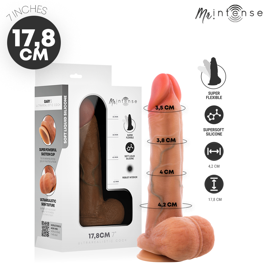 MR INTENSE - PÊNIS DE SILICONE ULTRARREALISTA DE GARY COM TESTÍCULOS, 17,8 CM - Ø - 4,2 CM - Infernum Store