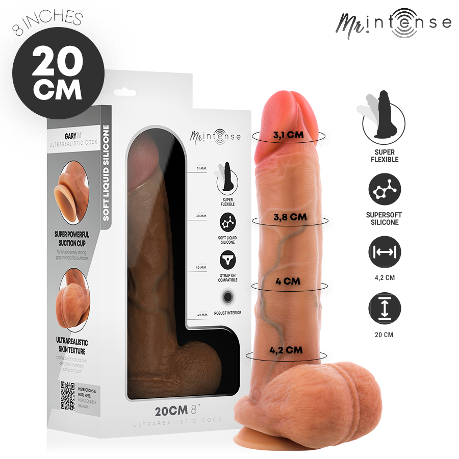 MR INTENSE - GARY M PÊNIS DE SILICONE ULTRA-REALISTA COM TESTÍCULOS 20 CM -Ø- 4,2 CM - Infernum Store