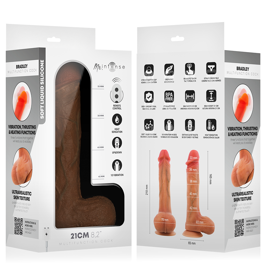MR INTENSE - BRADLEY VIBRADOR DE SILICONE COM EFEITO DE AQUECIMENTO E CONTROLE REMOTO 21 CM - Ø - 4,2 CM - Infernum Store