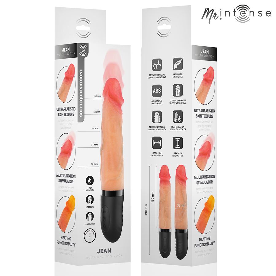 MR INTENSE - VIBRADOR JEAN UP&DOWN DE SILICONE COM EFEITO DE CALOR 24 CM -Ø- 3,8 CM - Infernum Store