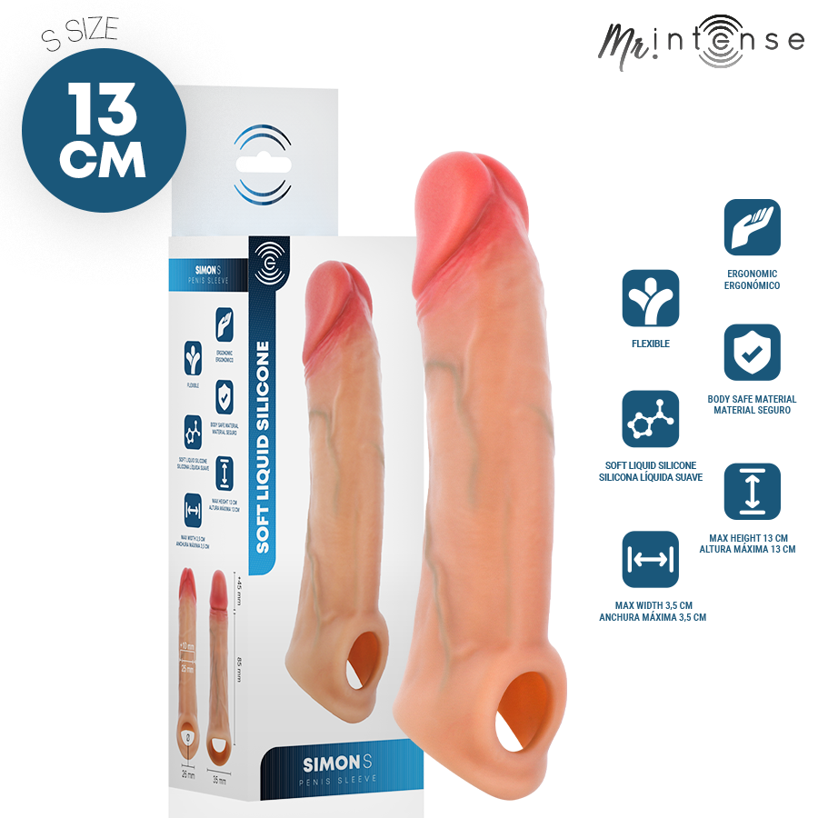 MR INTENSE - CAPA DE SILICONE PARA PÊNIS SIMON S 13 CM -Ø- 4 CM - Infernum Store