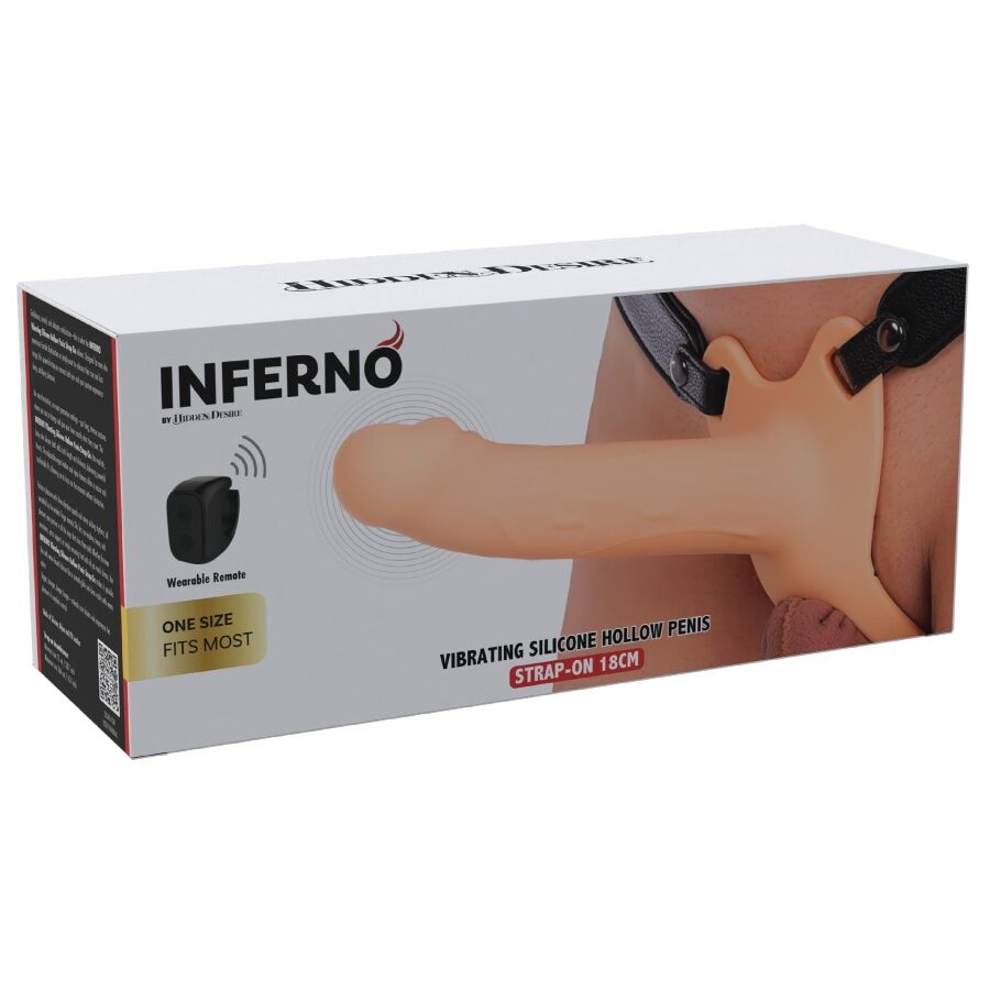 HIDDEN DESIRE - INFERNO MANGA PENIANA VIBRATÓRIA COM STRAP-ON 18 CM - Infernum Store