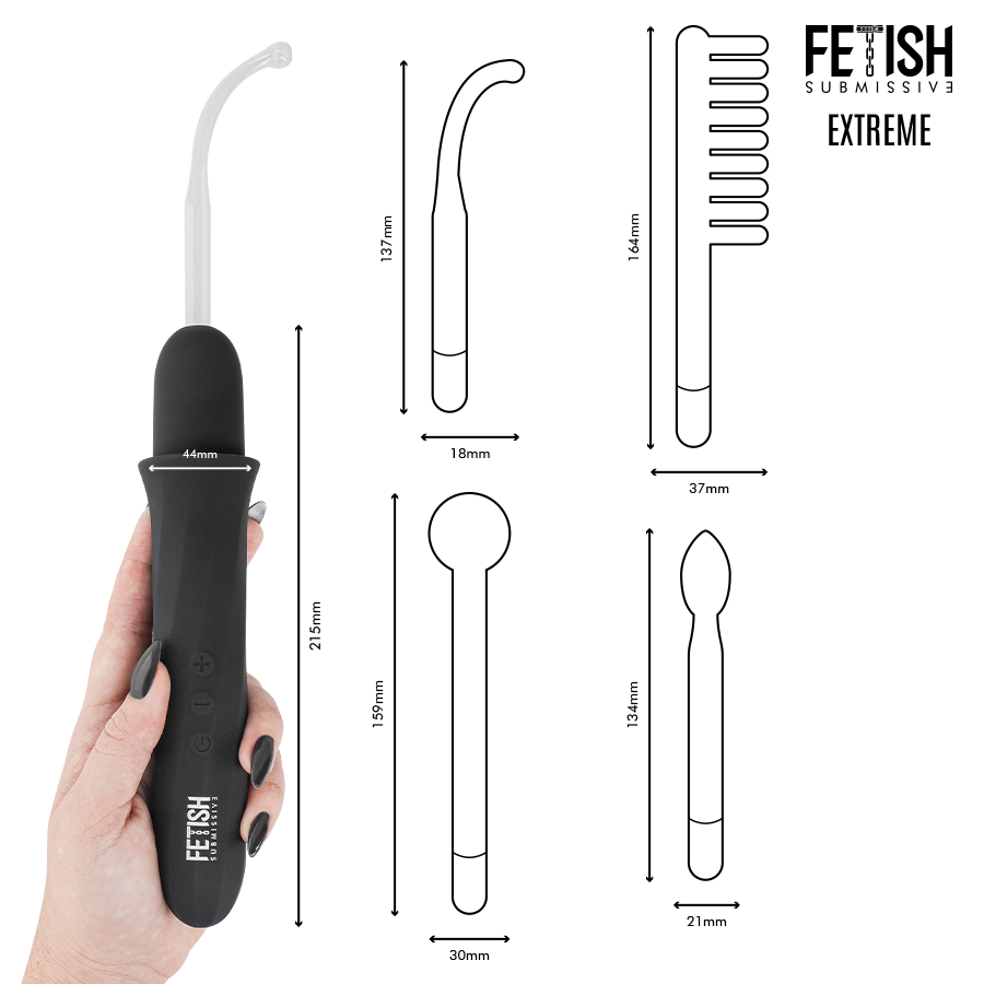 FETISH SUBMISSIVE - VIBRADOR WAND ELECTROESTIMULACIÓN ALTA FRECUENCIA - Infernum Store