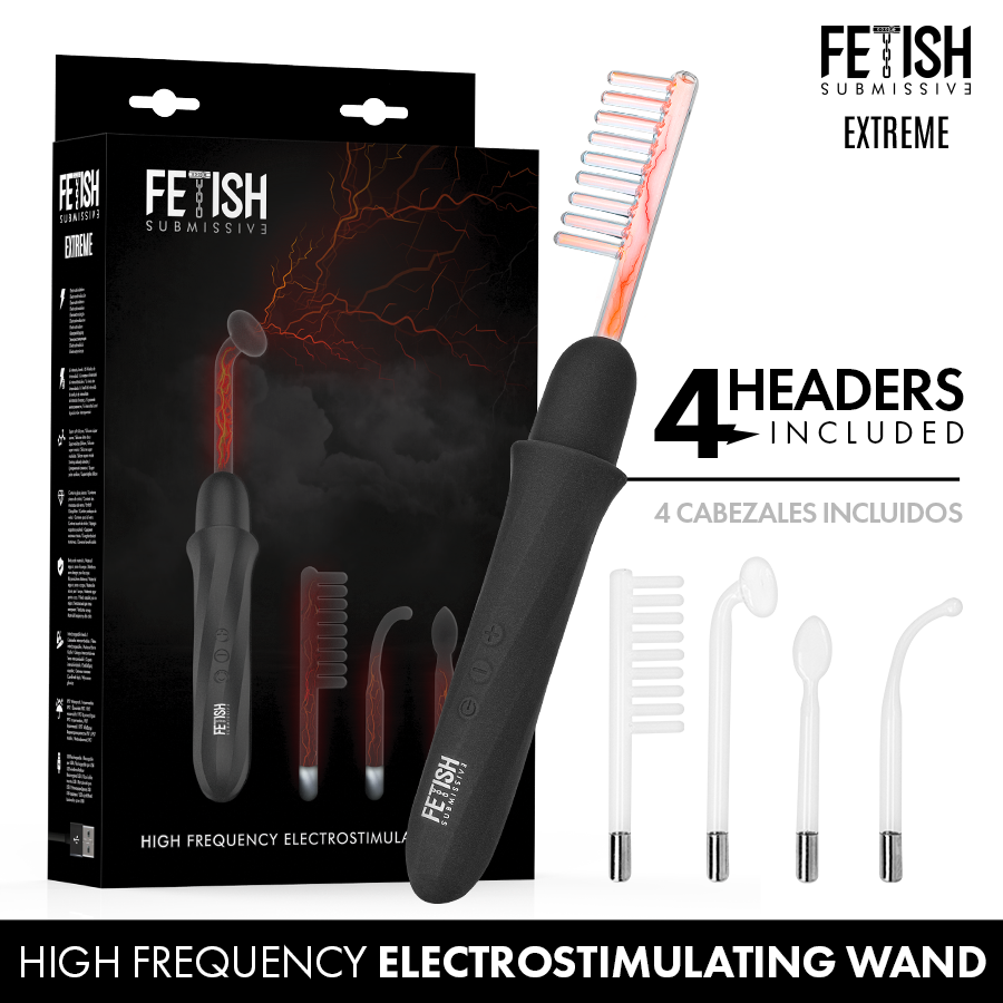 FETISH SUBMISSIVE - VIBRADOR WAND ELECTROESTIMULACIÓN ALTA FRECUENCIA - Infernum Store