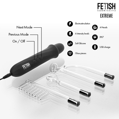 FETISH SUBMISSIVE - VIBRADOR WAND ELECTROESTIMULACIÓN ALTA FRECUENCIA - Infernum Store
