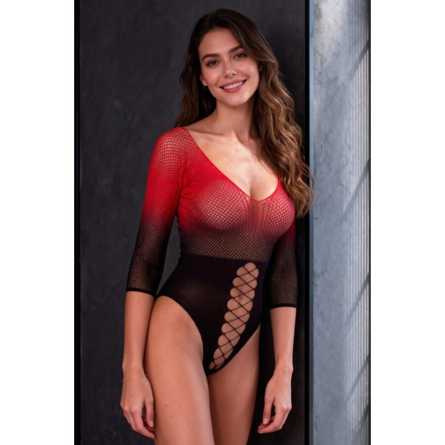 PASSION - BS118 MEIA-CALÇA DE MALHA PRETA E VERMELHA - Infernum Store