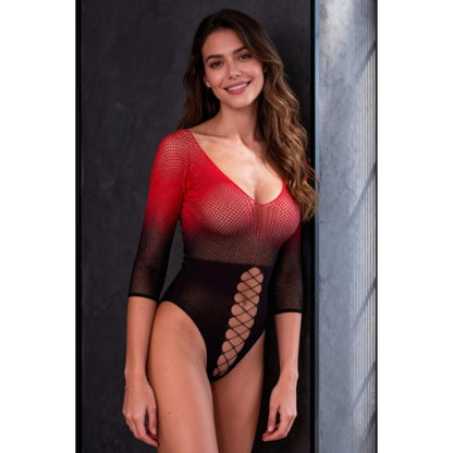 PASSION - BS118 MEIA-CALÇA DE MALHA PRETA E VERMELHA - Infernum Store