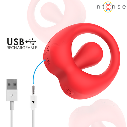 INTENSE - RUSSELL ANILLO VIBRADOR CON ESTIMULACIÓN DE CLÍTORIS ROJO - Infernum Store