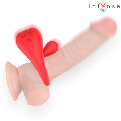 INTENSE - RUSSELL ANILLO VIBRADOR CON ESTIMULACIÓN DE CLÍTORIS ROJO - Infernum Store