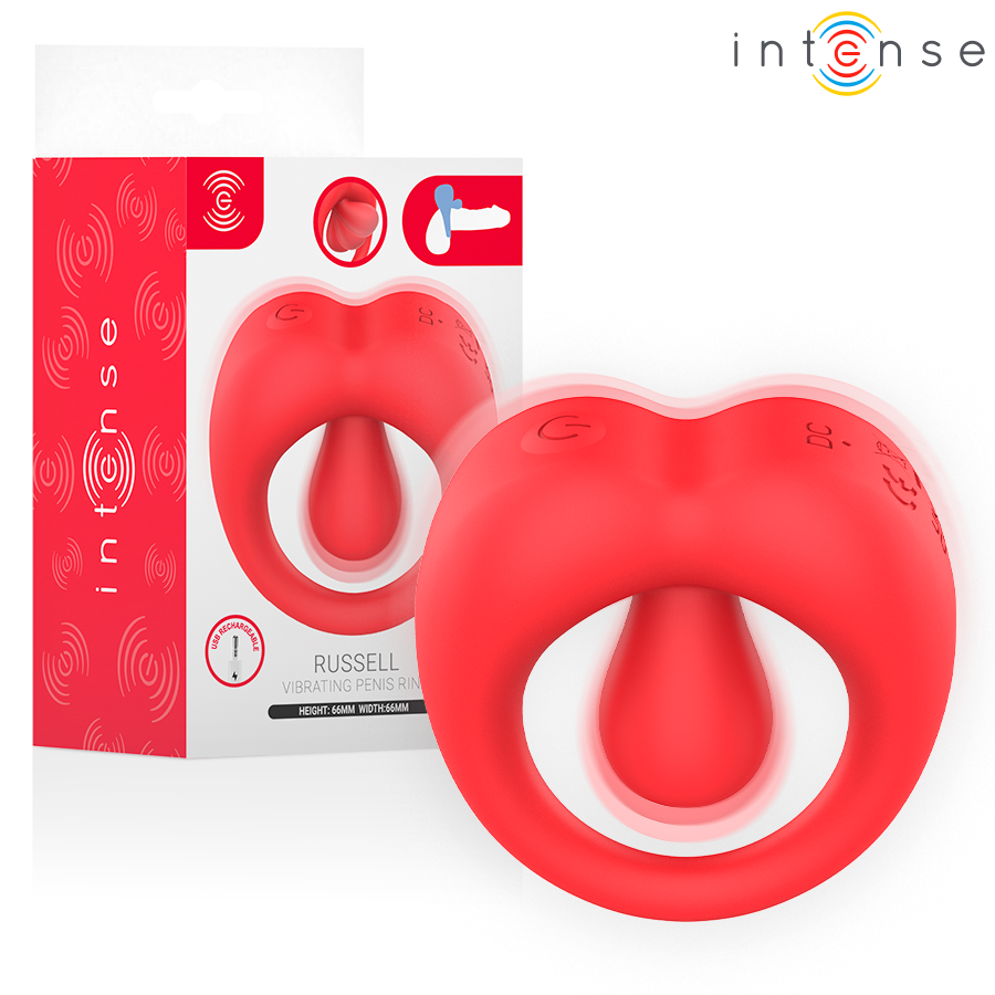 INTENSE - RUSSELL ANILLO VIBRADOR CON ESTIMULACIÓN DE CLÍTORIS ROJO - Infernum Store