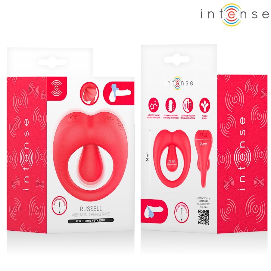 INTENSE - RUSSELL ANILLO VIBRADOR CON ESTIMULACIÓN DE CLÍTORIS ROJO - Infernum Store