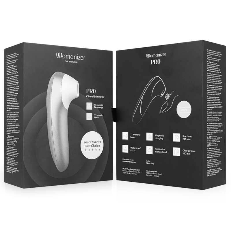 WOMANIZER - PRO VIBRANT CLITORIAL STIMULATOR CINZA PRATEADO - Infernum Store