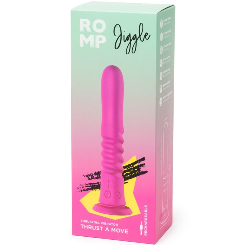 ROMP - JIGGLE VIBRADOR COM MOVIMENTOS PARA CIMA E PARA BAIXO COM VENTOSA ROSA - Infernum Store