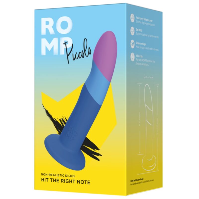 ROMP - PICCOLO DILDO DE SILICONE COM VENTOSA TRICOLORIDA 14 CM - Infernum Store